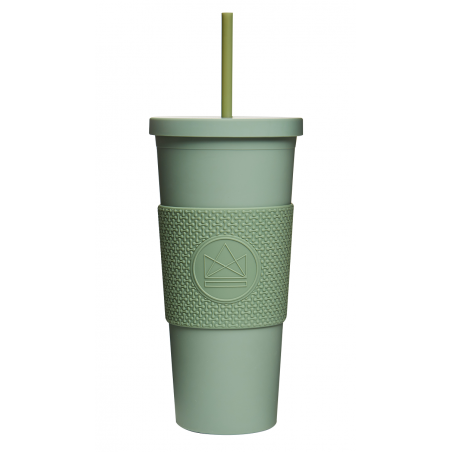 Pohár na pití s brčkem, 625 ml, Kactus, zelený
