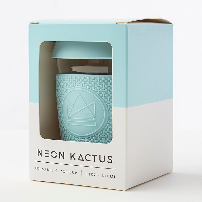 Skleněný hrnek na kávu 340 ml, Neon Kactus,  sv. modrý