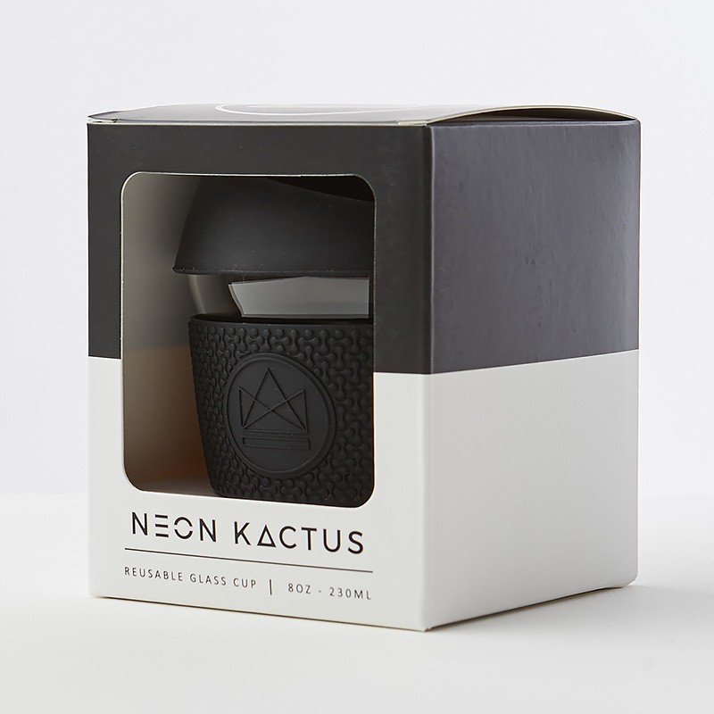 Skleněný hrnek na kávu 230 ml, Neon Kactus, černý