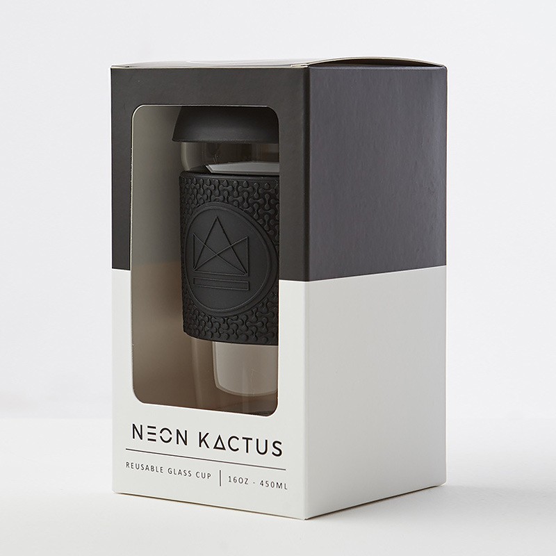 Skleněný hrnek na latté 450 ml, Neon Kactus, černý