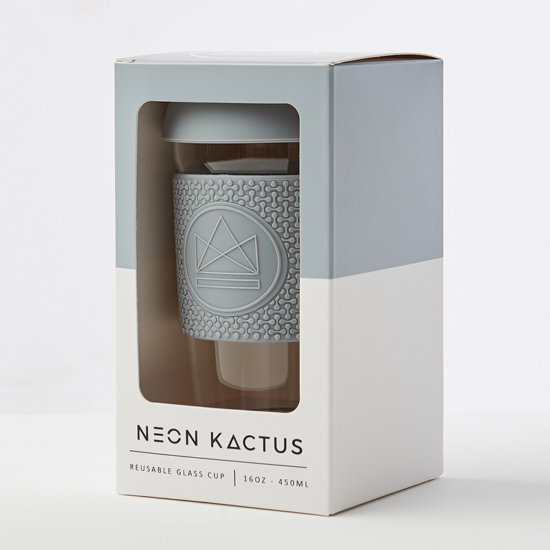 Skleněný hrnek na latté 450 ml, Neon Kactus, šedý