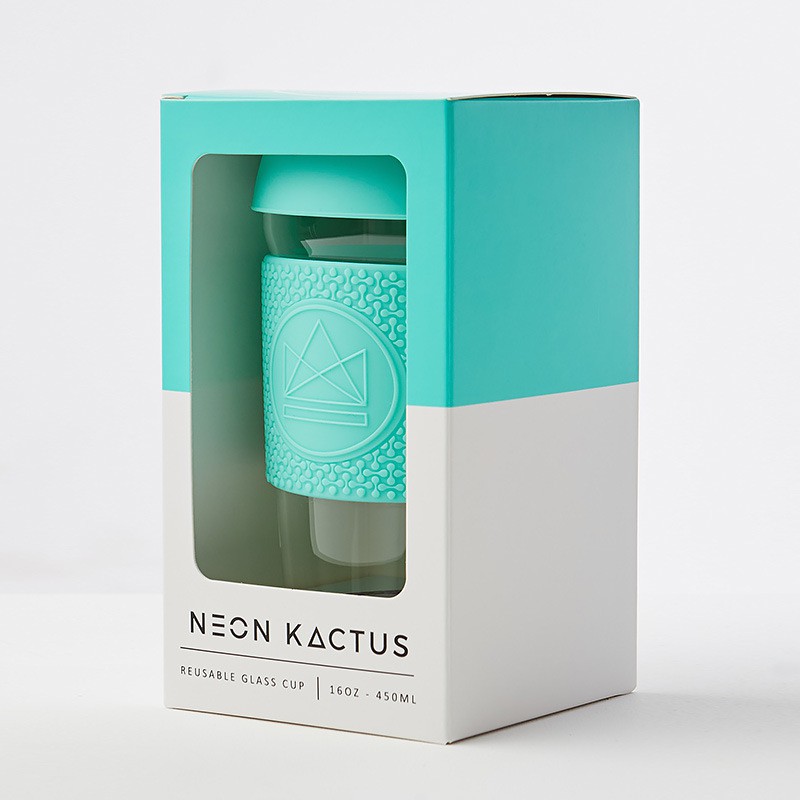 Skleněný hrnek na latté  450 ml, Neon Kactus, tyrkysový