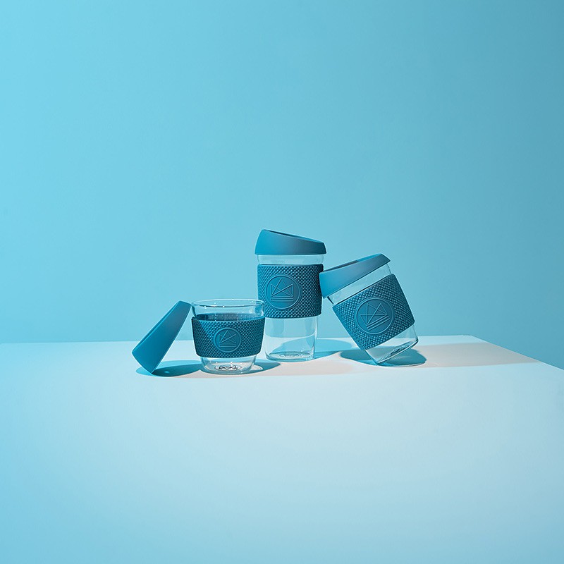 Skleněný hrnek na latté 450 ml,  Neon Kactus, modrý