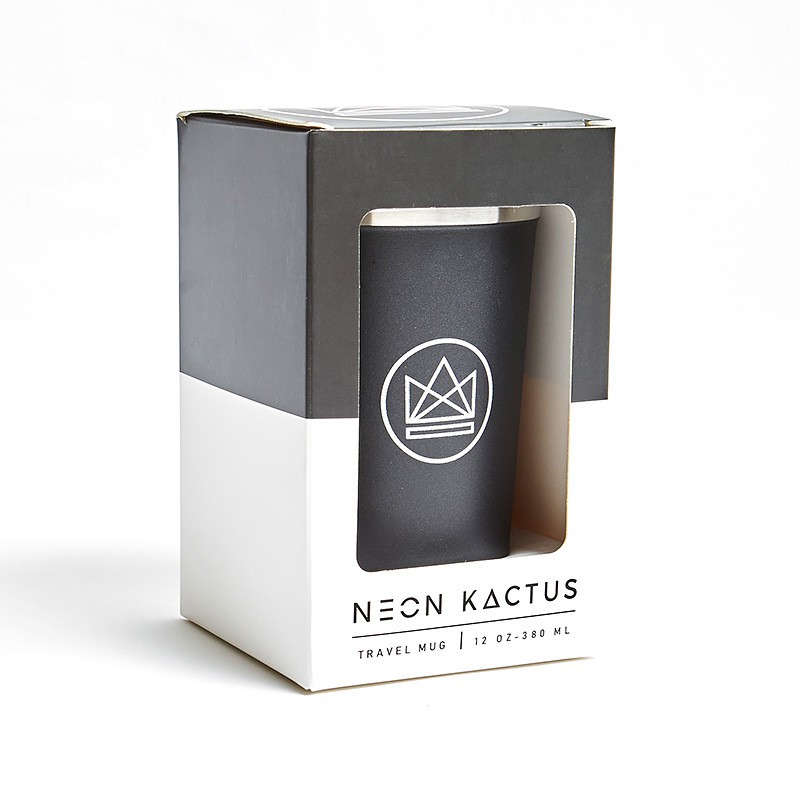 Designový nerez termohrnek, 380 ml, Neon Kactus,černý