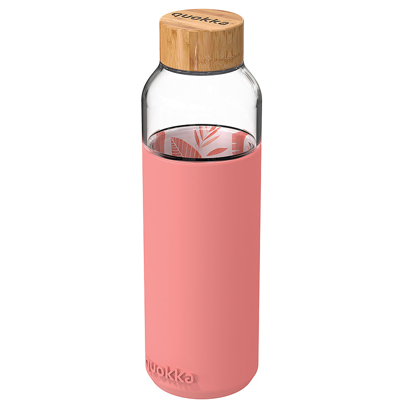 Levně Skleněná lahev na vodu Flow 660 ml, Quokka, pink botanical