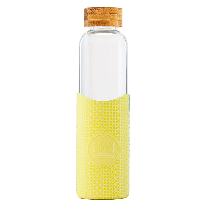 Levně Skleněná láhev s rukávem, 550 ml, Neon Kactus, žlutá